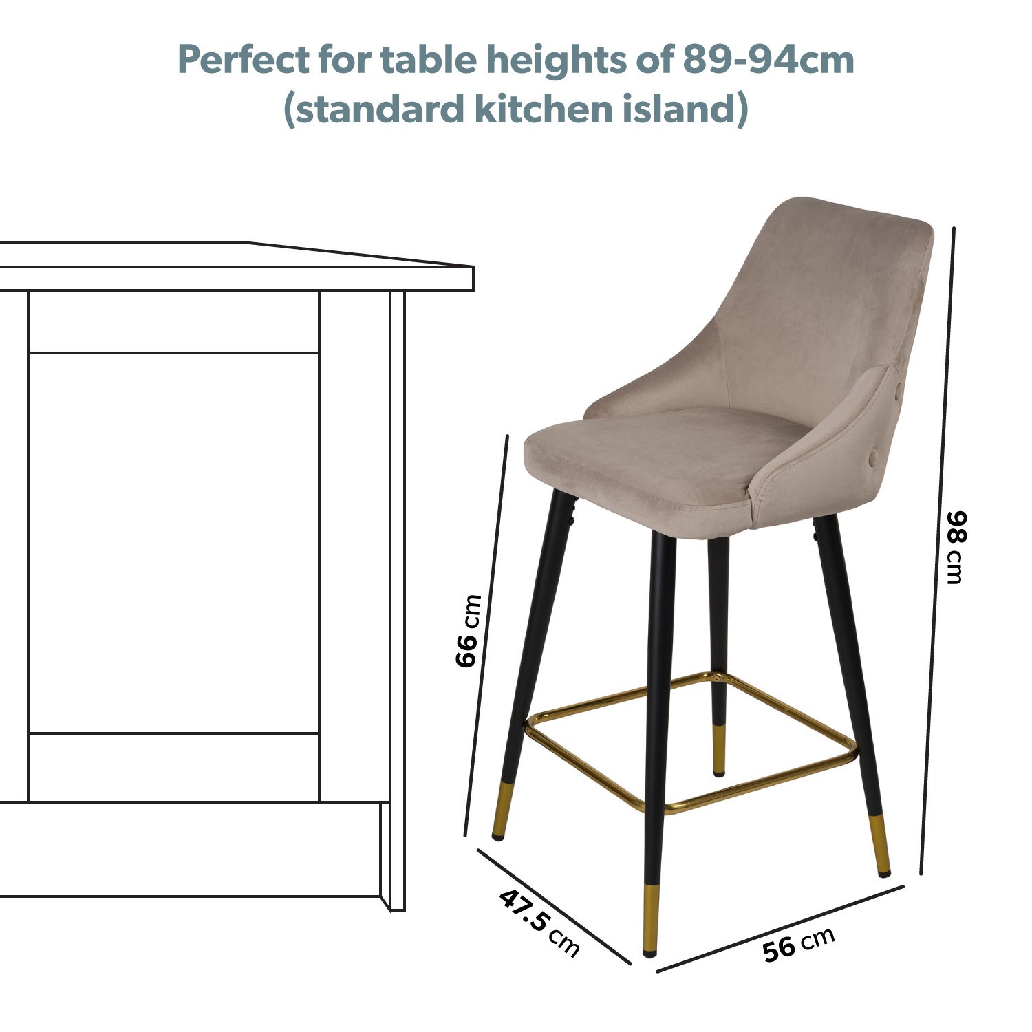 Read more about Beige velvet kitchen stool with back 66cm maddy